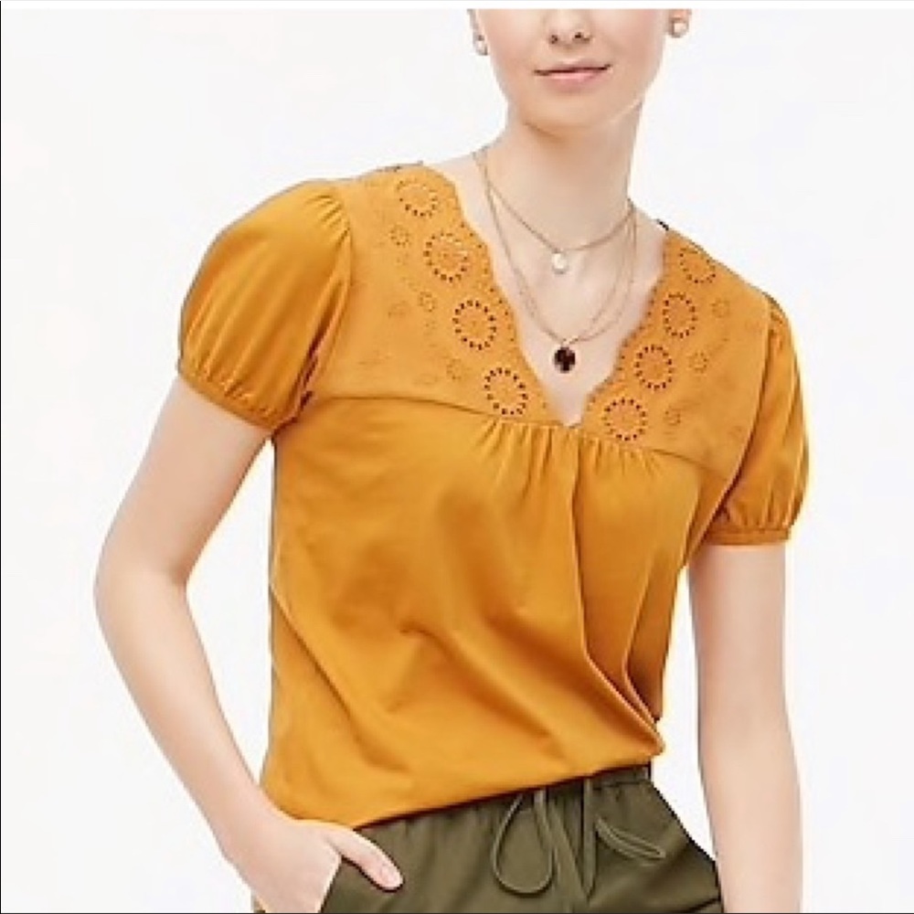 J.Crew Puff Sleeve Eyelet Shirt Top Mustard XS NWT